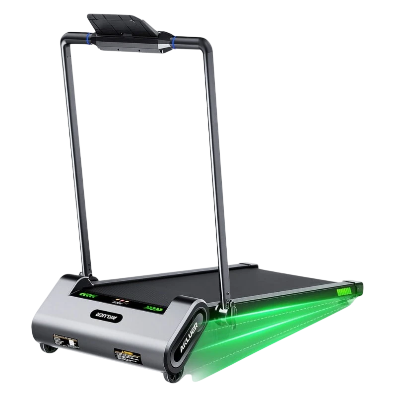 Cinta de Correr Akluer H1-B plegable con panel LED, barandales delgados, luces verdes laterales, inclinación automática 13% y velocidad 1-12 km/h