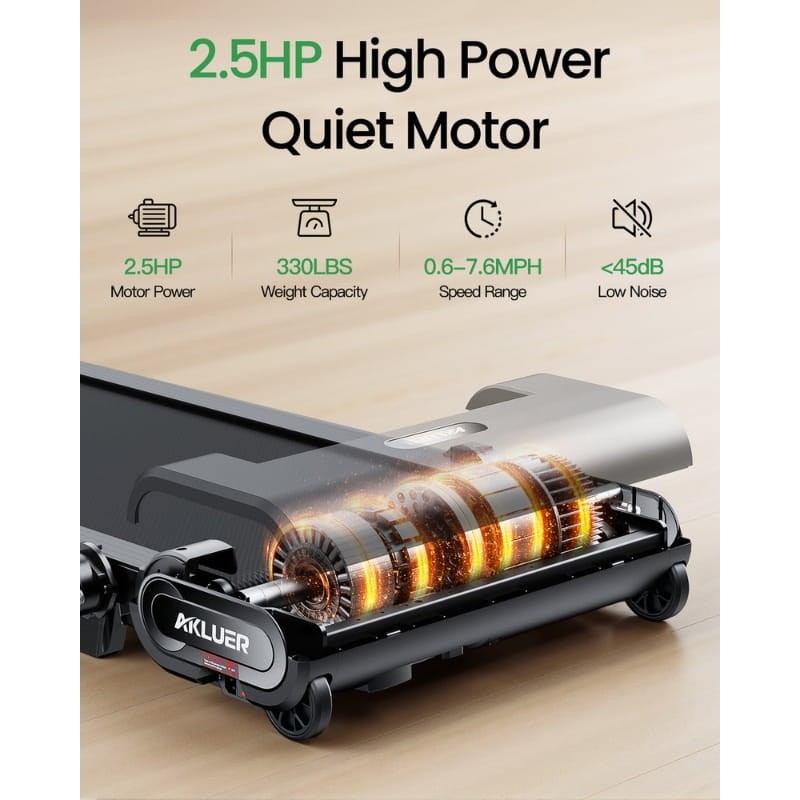 Cinta de Correr Akluer H1-B con motor 2.5HP silencioso <45 dB, velocidad 1-12 km/h, inclinación automática 13%, estructura compacta y resistente 150 kg