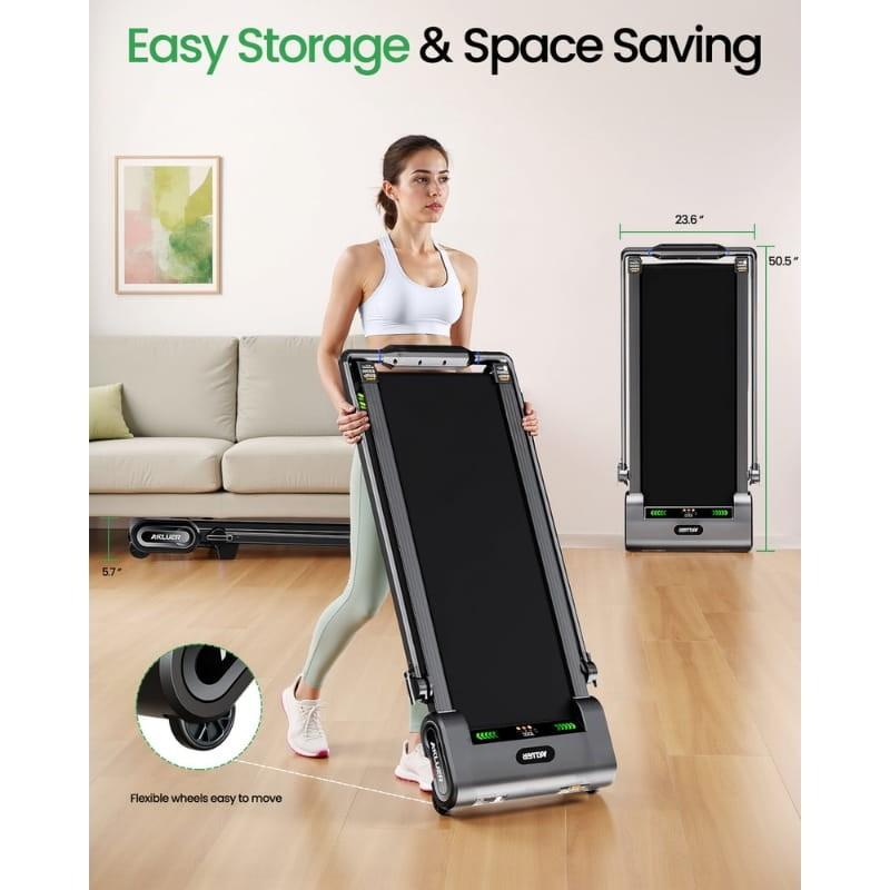Cinta de Correr Akluer H1-B plegable con ruedas, panel LED, barandillas abatibles y diseño compacto vertical; inclinación automática 13%, 1-12 km/h