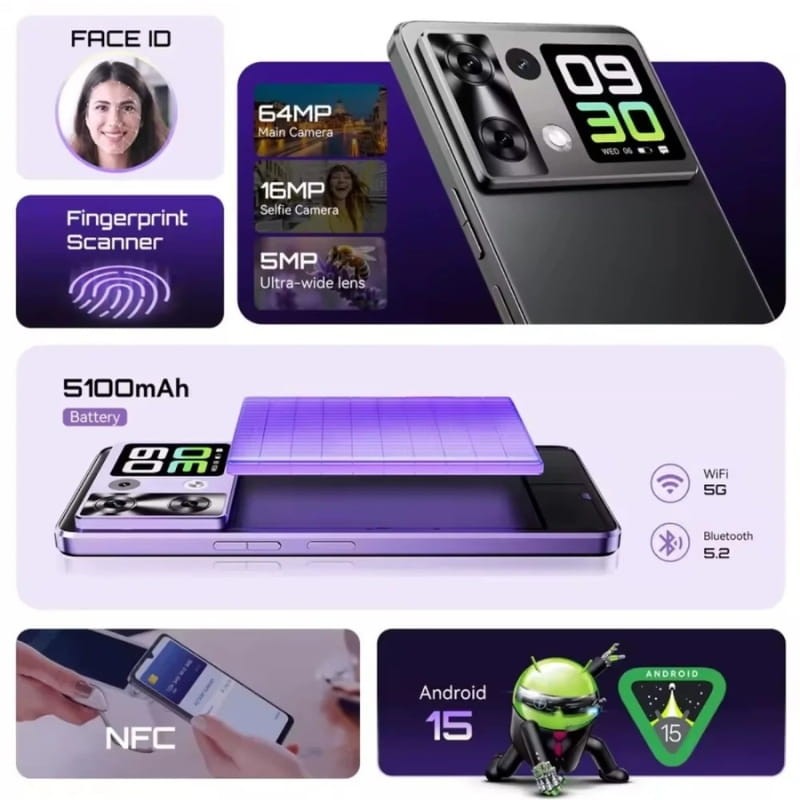 Cubot P90 12GB/256GB Preto - funções adicionais