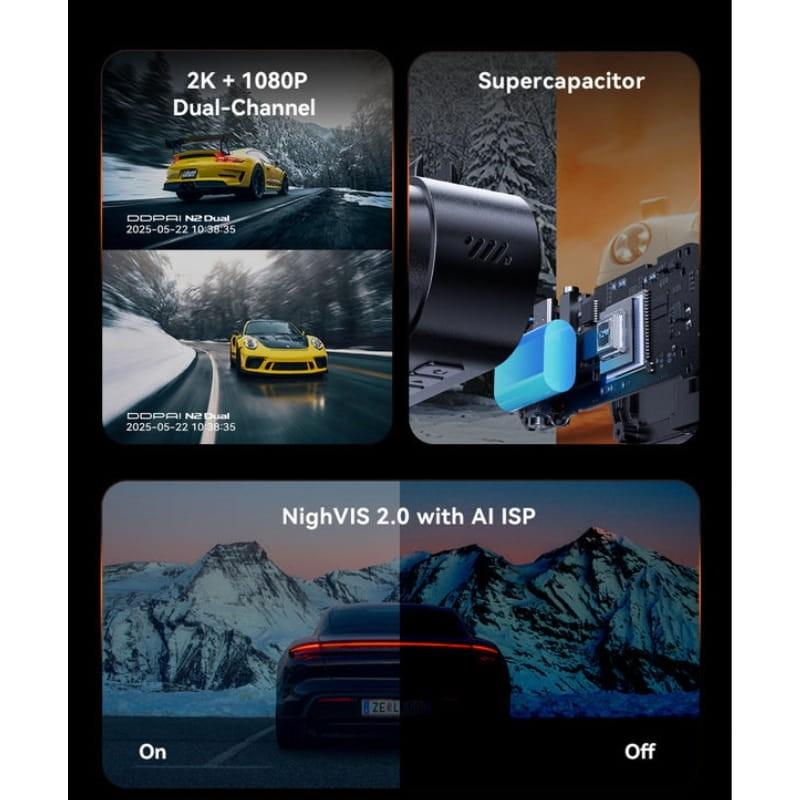 DDPAI N2 2K Duplo Frontal e Traseiro - imagem 2K e visão noturna