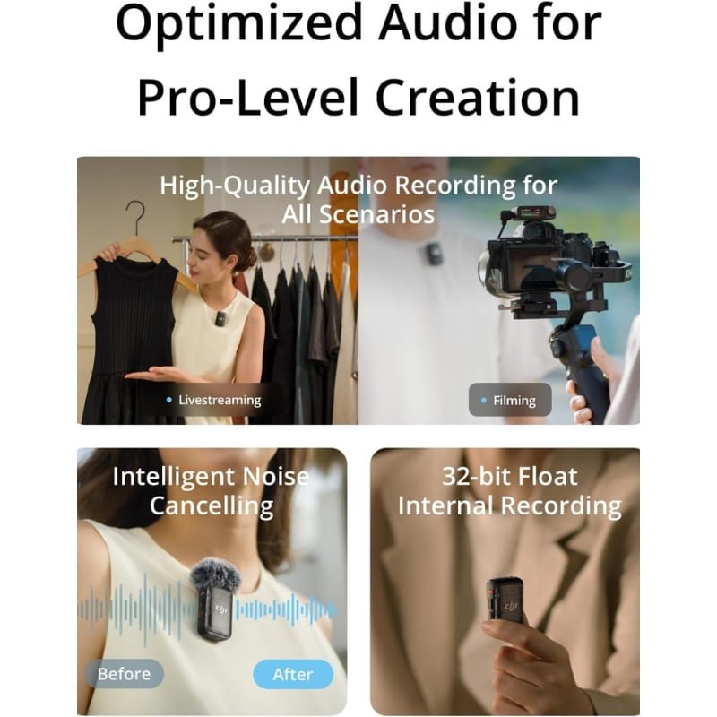 DJI Mic 2 (2 TX + 1 RX + Estuche de carga) - audio optimizado