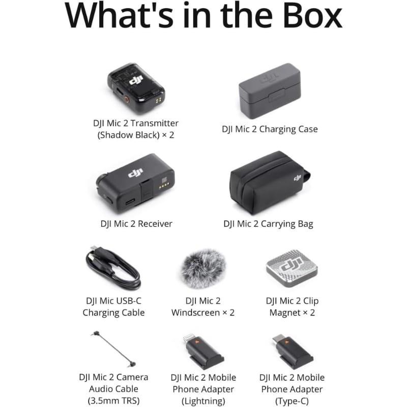 DJI Mic 2 (2 TX + 1 RX + Estuche de carga) - contenido de la caja