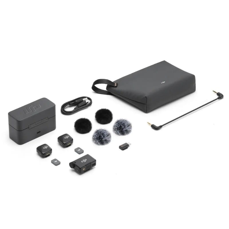 DJI Mic Mini (2 TX + 1 RX + Estojo de carregamento) - Microfones sem fios - conteúdo da caixa