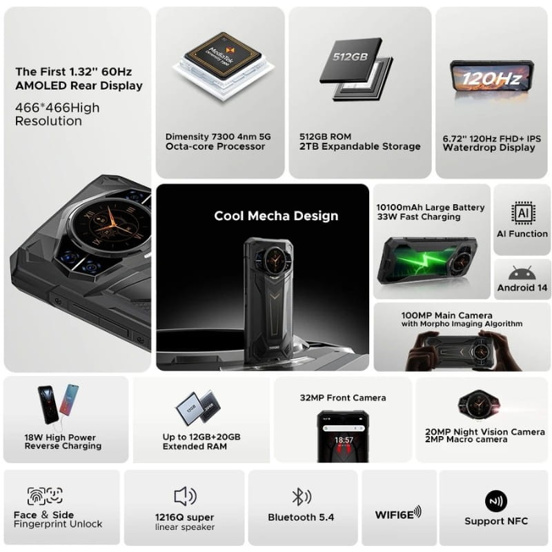 Doogee S200 Plus 5G 12GB/512GB Rojo - funciones principales