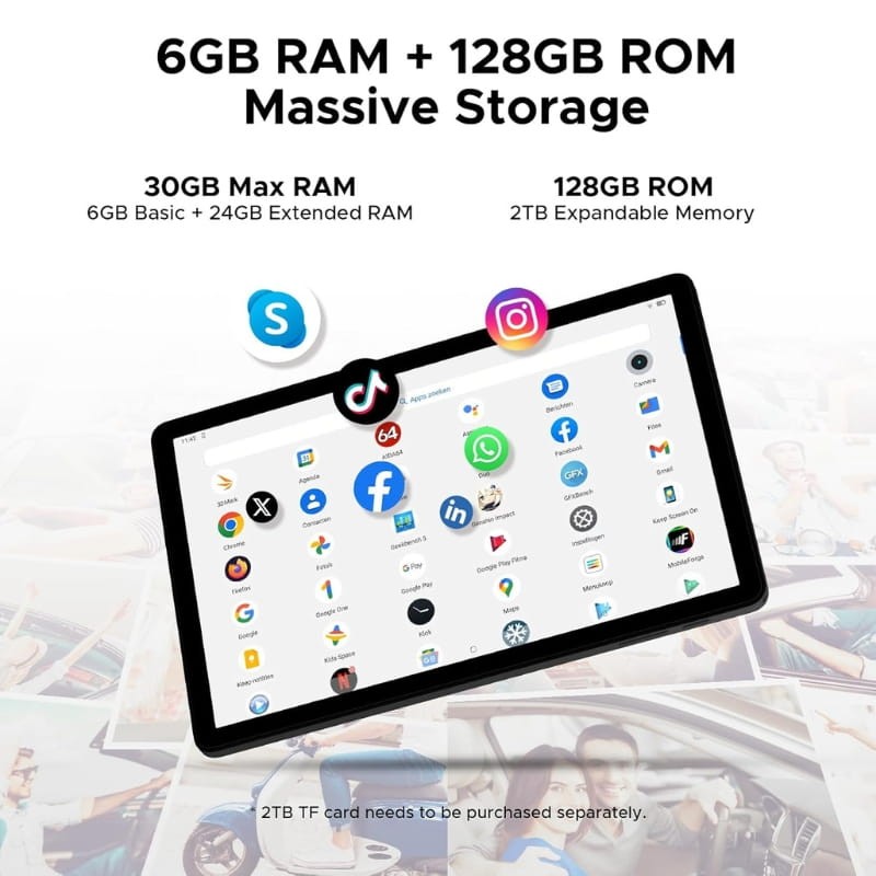 Doogee Tab A9 Pro+ 11" 6 GB/128 GB WiFi Preto - capacidade de memória