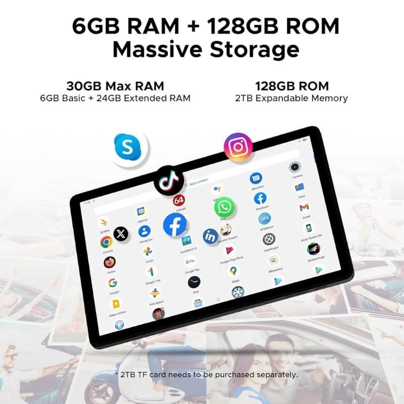 Doogee Tab A9 Pro+ 11" 6 GB/128 GB WiFi Preto - capacidade de memória