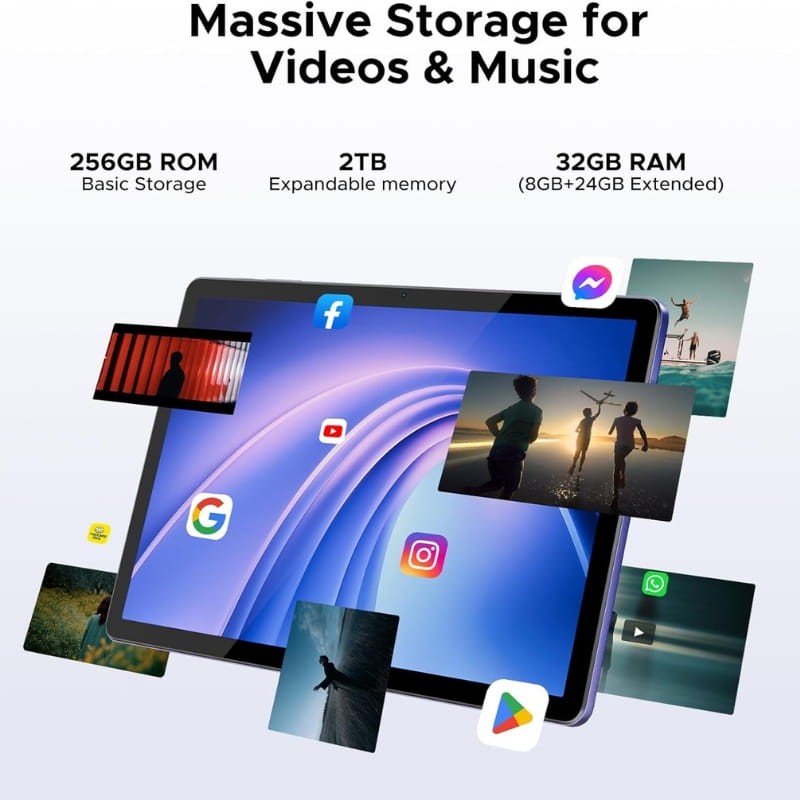 Doogee Tab G6+ 11" 8 GB/256 GB WiFi+4G Preto - capacidade de memória