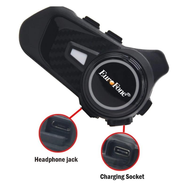 EUROFONE S2-C Preto - Intercomunicador para motas - portos de entrada