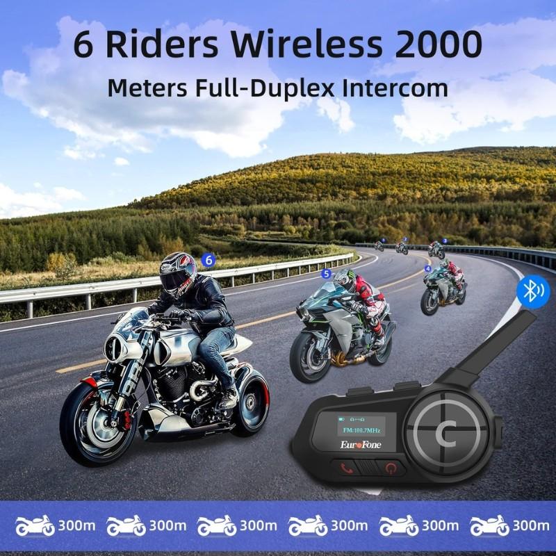 EUROFONE S6-SC-B Preto - Intercomunicador para motociclos - Ligação de 6 condutores