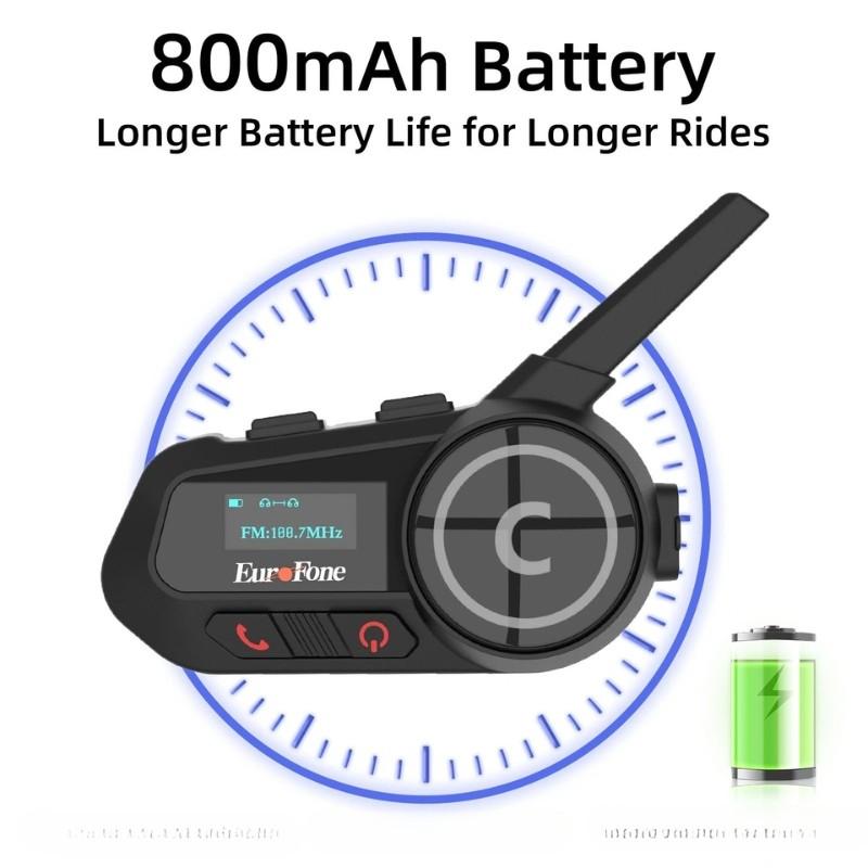 EUROFONE S6-SC-B Preto - Intercomunicador para motociclos - capacidade da bateria