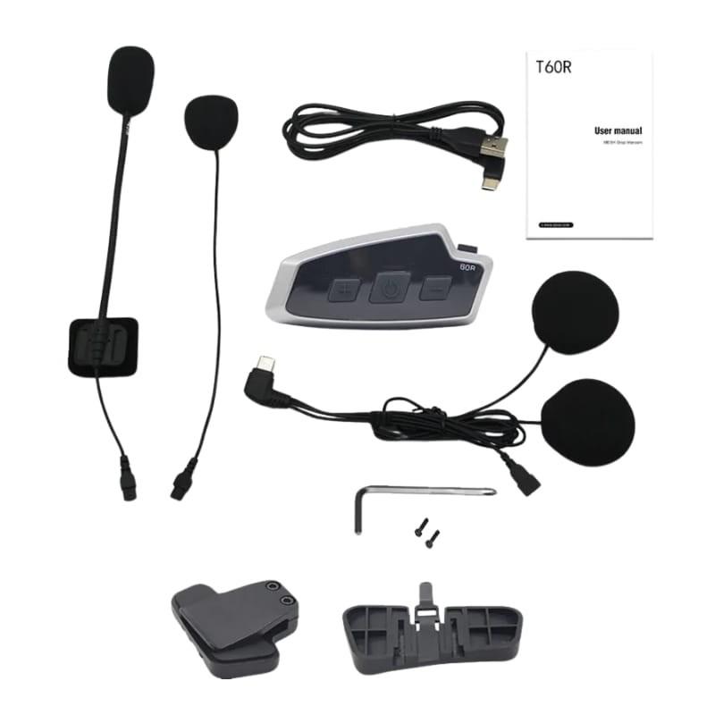 EUROFONE T60R Preto - Intercomunicador para motas - conteúdo da caixa
