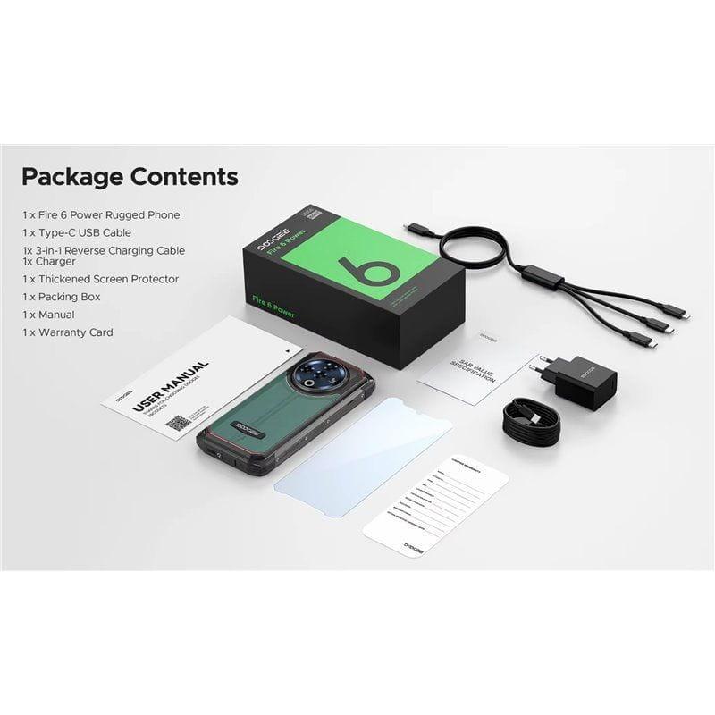 Doogee Fire 6 Power 8GB/256GB Negro - Teléfono móvil rugged contenido del paquete