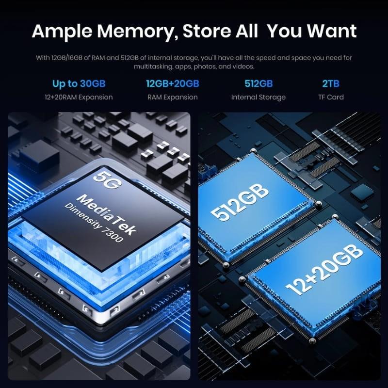 Fossibot F107 Pro 5G 12GB/512GB Negro Rugged - capacidad de memoria