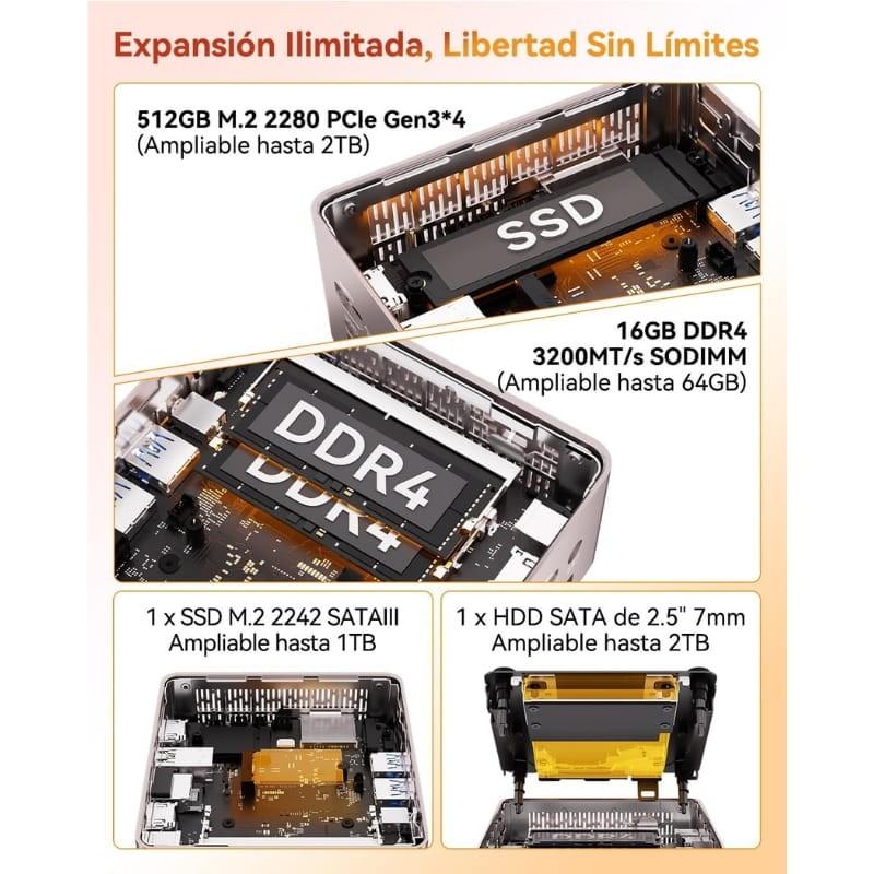 GEEKOM A5 AMD Ryzen 7 5825U 16GB/512GB SSD Win11 Pro - expansión de memoria