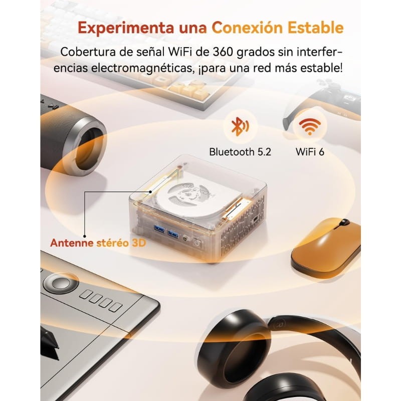 GEEKOM A5 AMD Ryzen 7 5825U 16GB/512GB SSD Win11 Pro - conectividad inalámbrica