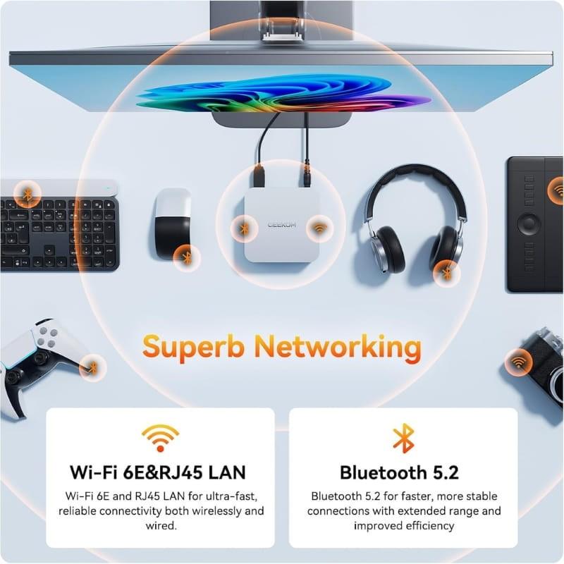 GEEKOM A6 AMD Ryzen 7 6800H/16GB/512GB Win 11 Pro Plata - conectividad inalámbrica