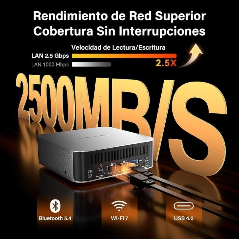 GEEKOM A9 MAX AI AMD Ryzen AI 9 HX 370 32GB/2TB Win11 Pro - conectividad inalámbrica