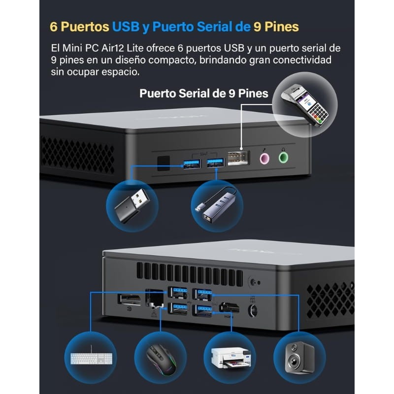 GEEKOM Air12 Lite Intel N150 16GB/512GB Win11 Pro - puertos USB