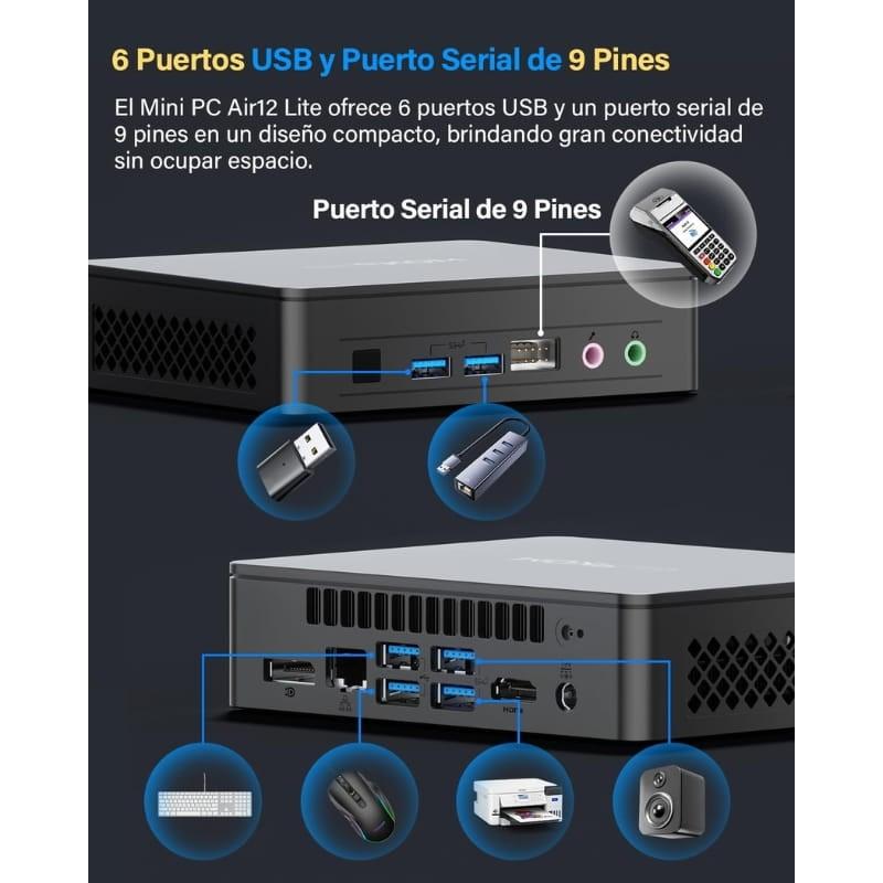 GEEKOM Air12 Lite Intel N150 16GB/512GB Win11 Pro - puertos USB