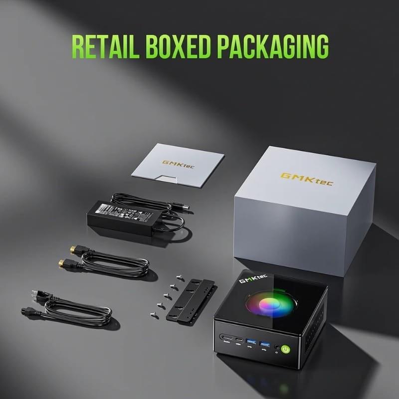 GMKtec NucBox K11 - Procesador Ryzen 9 Octa Core - Negro contenido de la caja