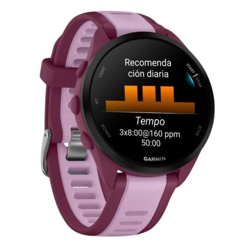 Garmin Forerunner 165 Music Púrpura - vista a 45 grados
