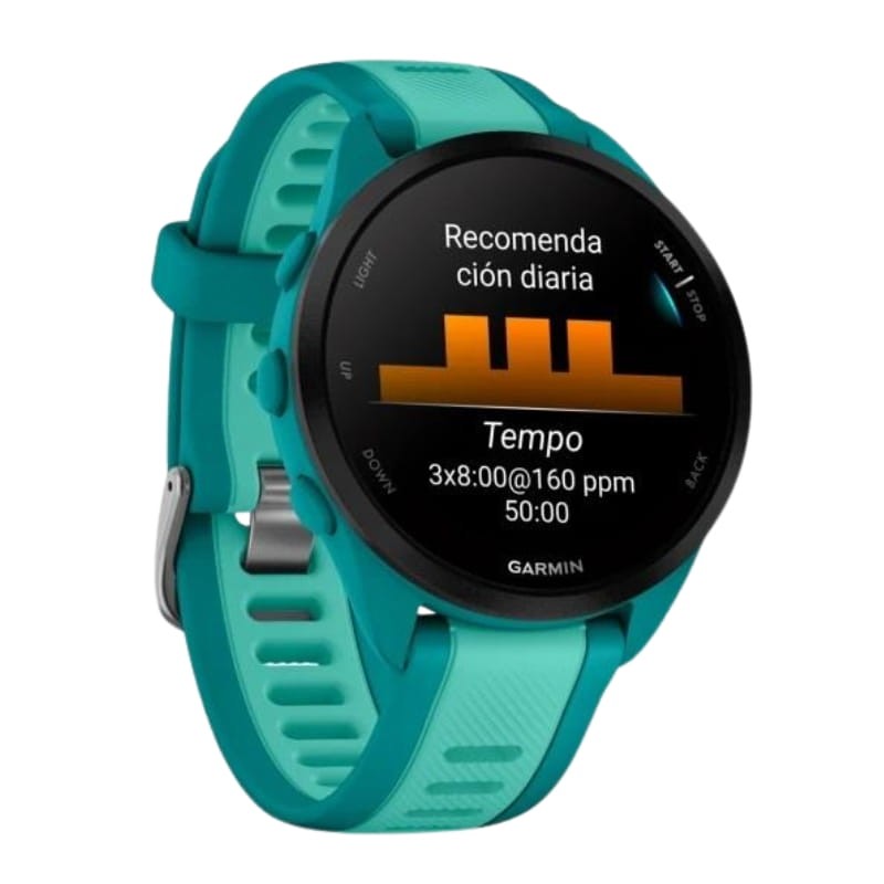 Garmin Forerunner 165 Music Turquesa - vista a 45 grados