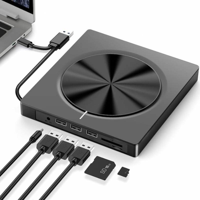 Graveur CD/DVD externe 8 en 1 avec USB-C/A/MicroSD - interface