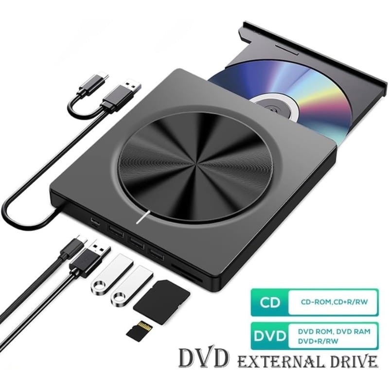 Graveur CD/DVD externe 8 en 1 avec USB-C/A/MicroSD - formats compatibles