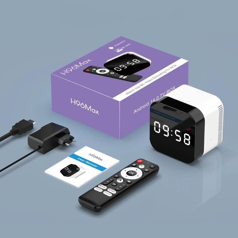 H96 Max H728 4GB/32GB Android 14 Blanc - contenu de la boîte