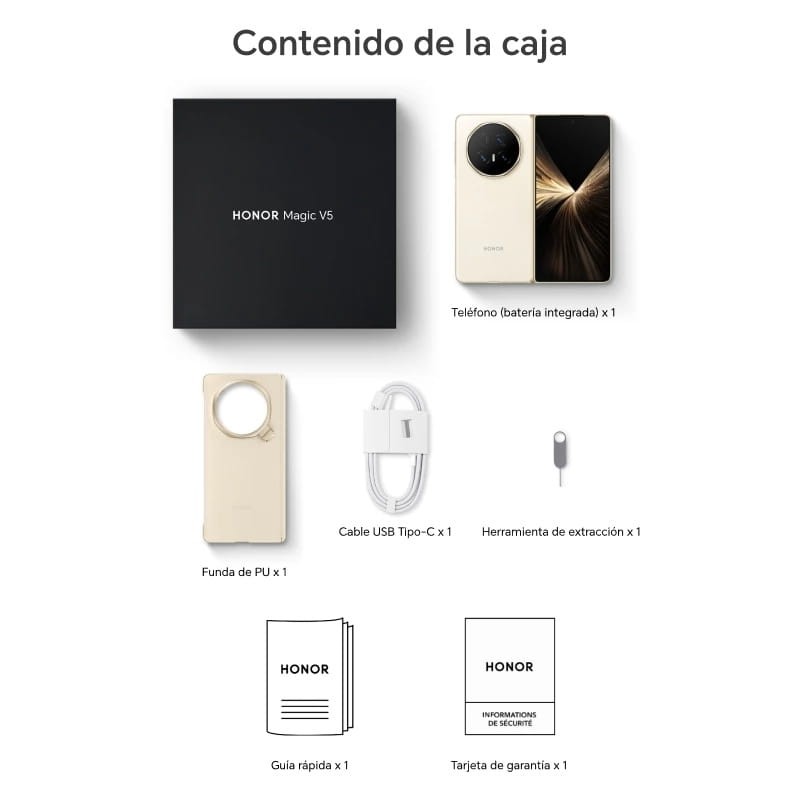 Honor Magic V5 5G 16Go/512Go Blanc Ivoire  - contenu de la boîte