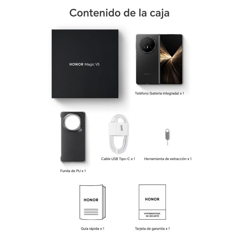 Honor Magic V5 5G 16Go/512Go Noir - contenu de la boîte