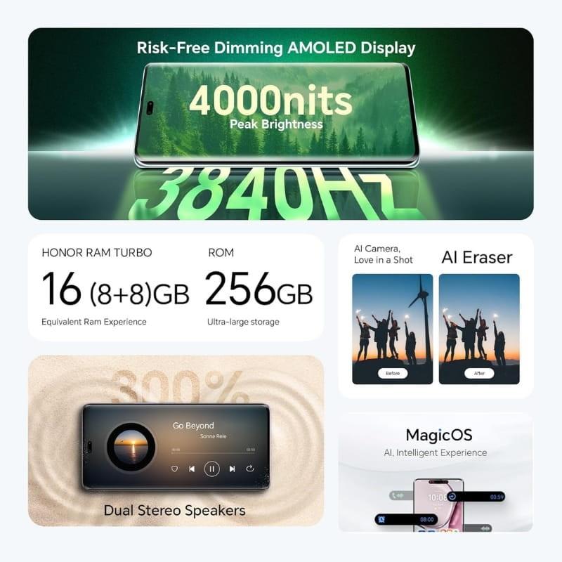 Honor X9C 5G 12 GB/256 GB Roxo - caraterísticas de visualização