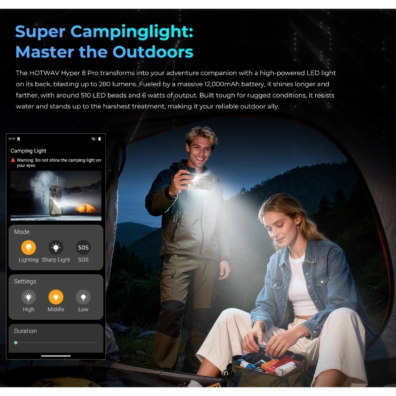 Hotwav Hyper 8 Pro 5G 12Go/512Go Robuste - lampe de camping