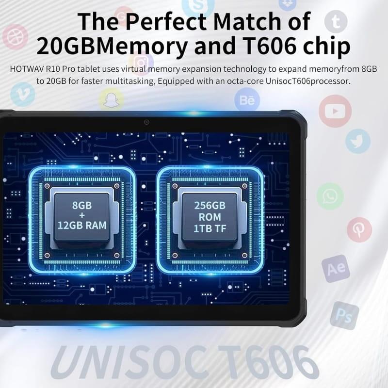 Hotwav R10 Pro 10,1 8GB/256GB WiFi + 4G Negro - capacidad de memoria