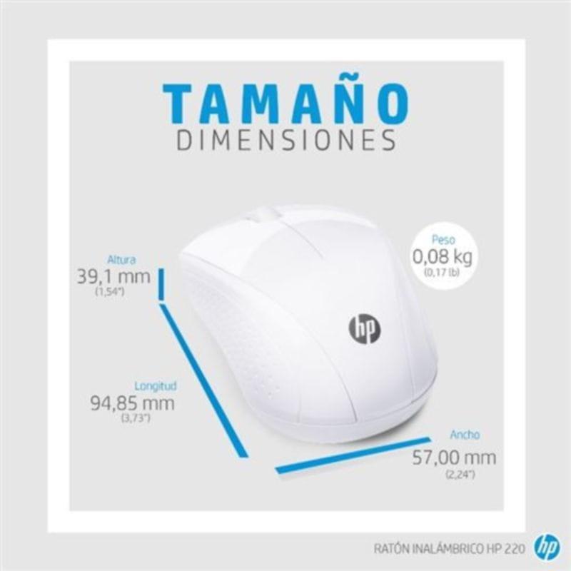 Dimensões do Rato sem fio HP 220 Branco