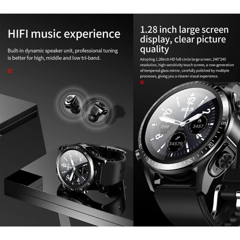 JM03 Noir avec bracelet en silicone et écouteurs TWS - casque et écran intégrés