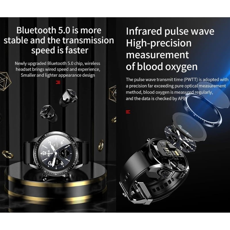 JM03 Noir avec bracelet en silicone et écouteurs TWS - connectivité Bluetooth
