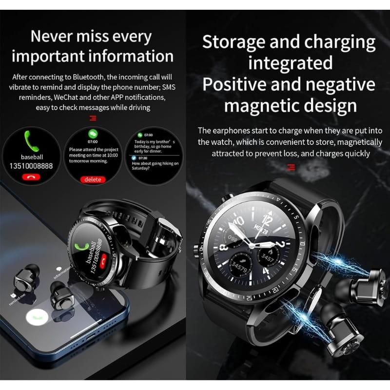 JM03 Noir avec bracelet en silicone et écouteurs TWS - charge magnétique