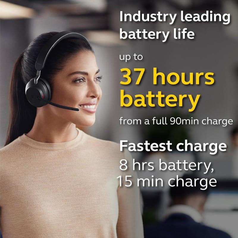 Jabra Evolve2 65 MS Mono (USB-A) Negro - duración de la batería