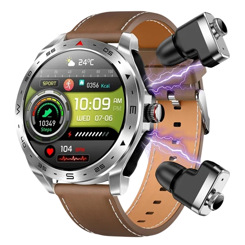 T95 Marron avec bracelet en cuir et écouteurs