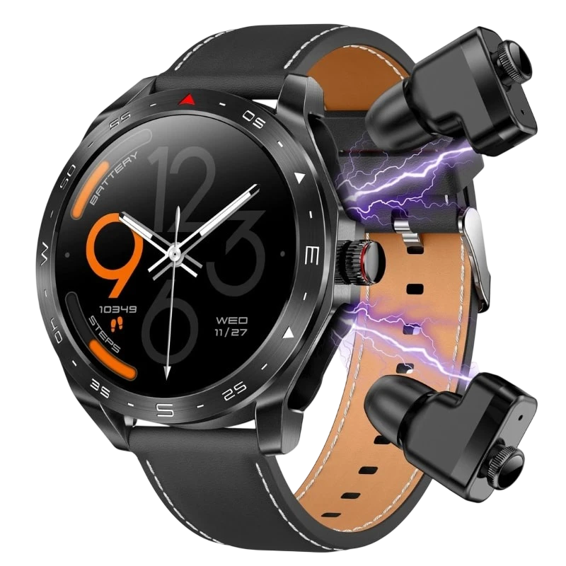 T95 Noir avec bracelet en cuir et écouteurs