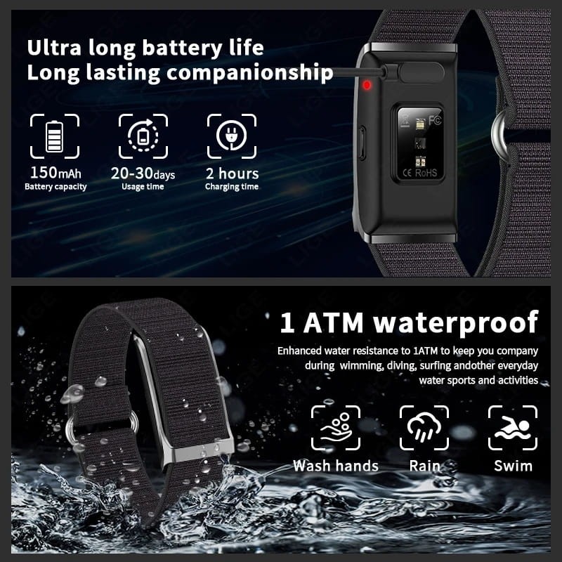 LIGE BWH59 Negro - Pulsera de Actividad - resistencia al agua