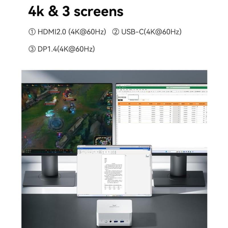 Minisforum Venus UN1290 Intel Core i9-12900HK 32GB/1TB SSD Plata - salidas de vídeo