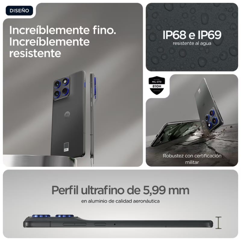 Motorola Edge 70 5G 12Go/512Go Double SIM Gris - conception robuste