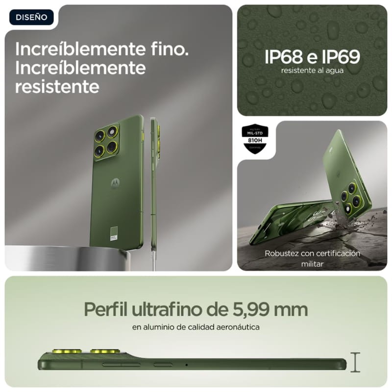 Motorola Edge 70 5G 12Go/512Go Double SIM Vert - conception robuste