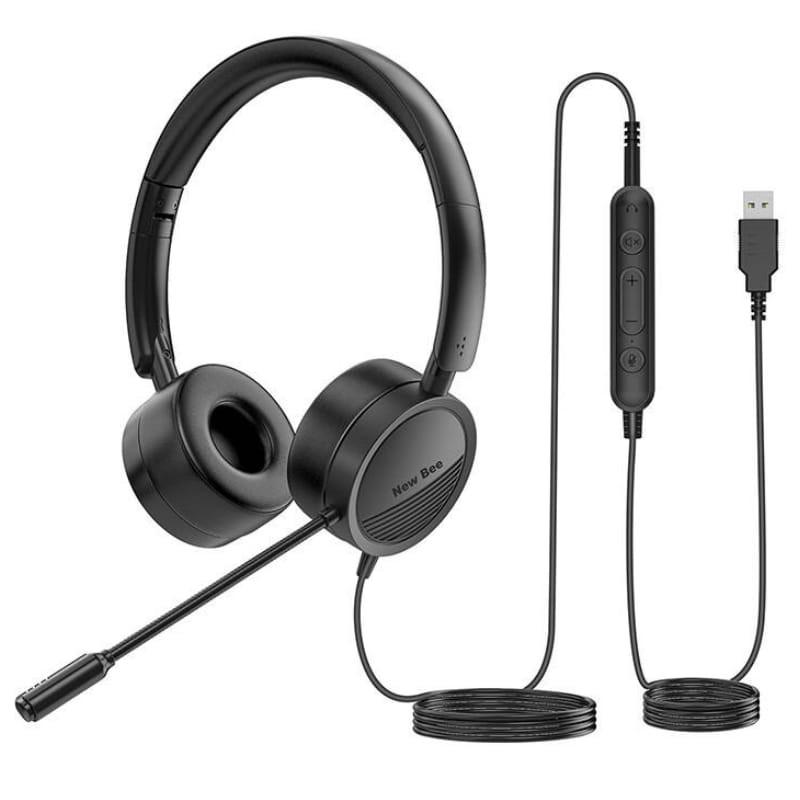 New Bee NB-H360 Noir - Casque d'écoute avec microphone - Câble de connexion USB