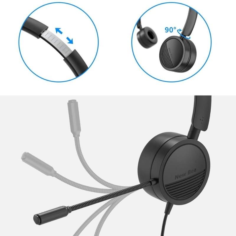 New Bee NB-H360 Noir - Casque d'écoute avec microphone - microphone réglable