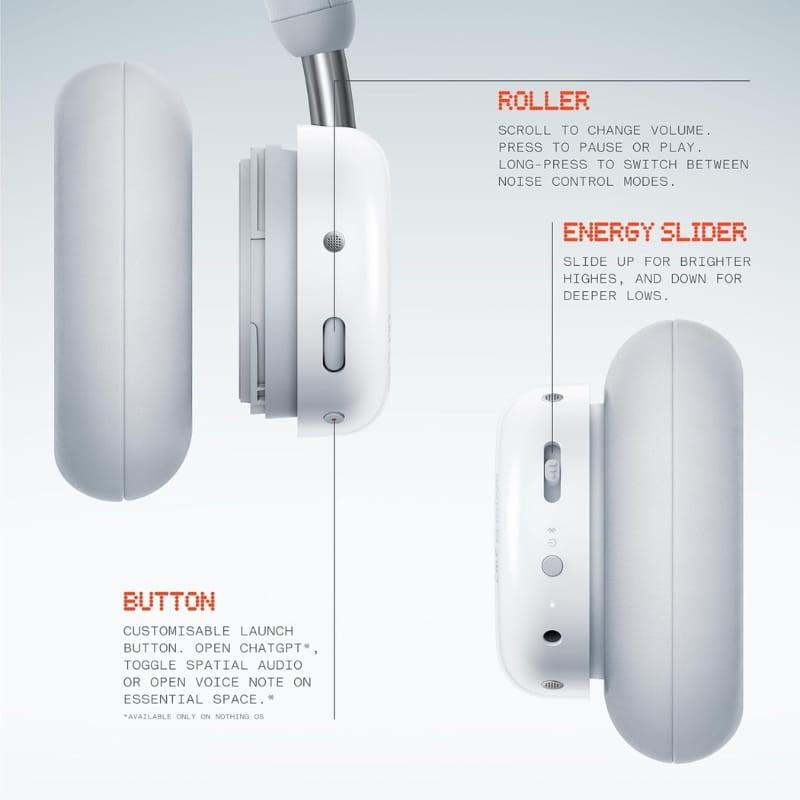 Nothing CMF Headphone Pro ANC Cinzento Claro - controles integrados