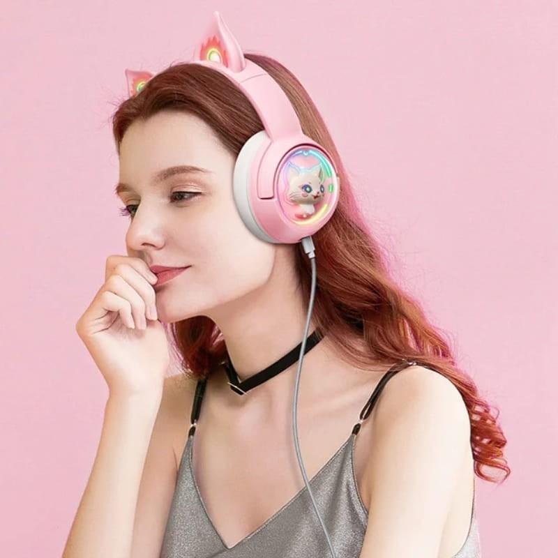 ONIKUMA B5 RVB Rose - Casque de jeu - Câble de connexion de 3,5 mm